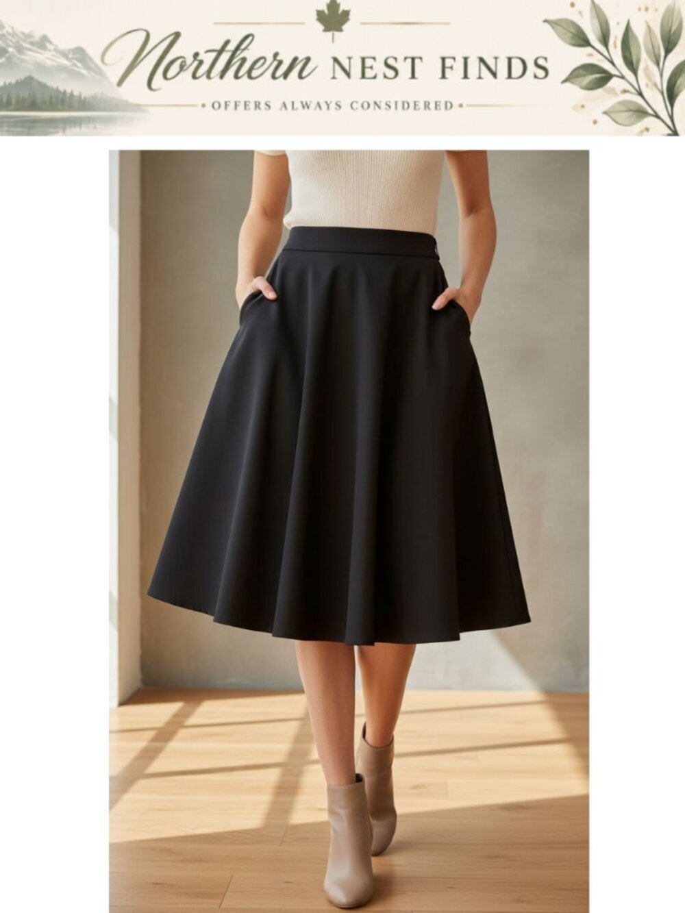 Women's Casual Stretchy Flared Midi Skater A-Line Pleated Skirt